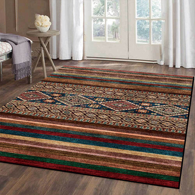 Bohemian Striped Print Rug Brown Polyester Rug Machine Washable Non-Slip Area Rug for Living Room Clearhalo 'Area Rug' 'Bohemian' 'Rugs' Rug' 1597439