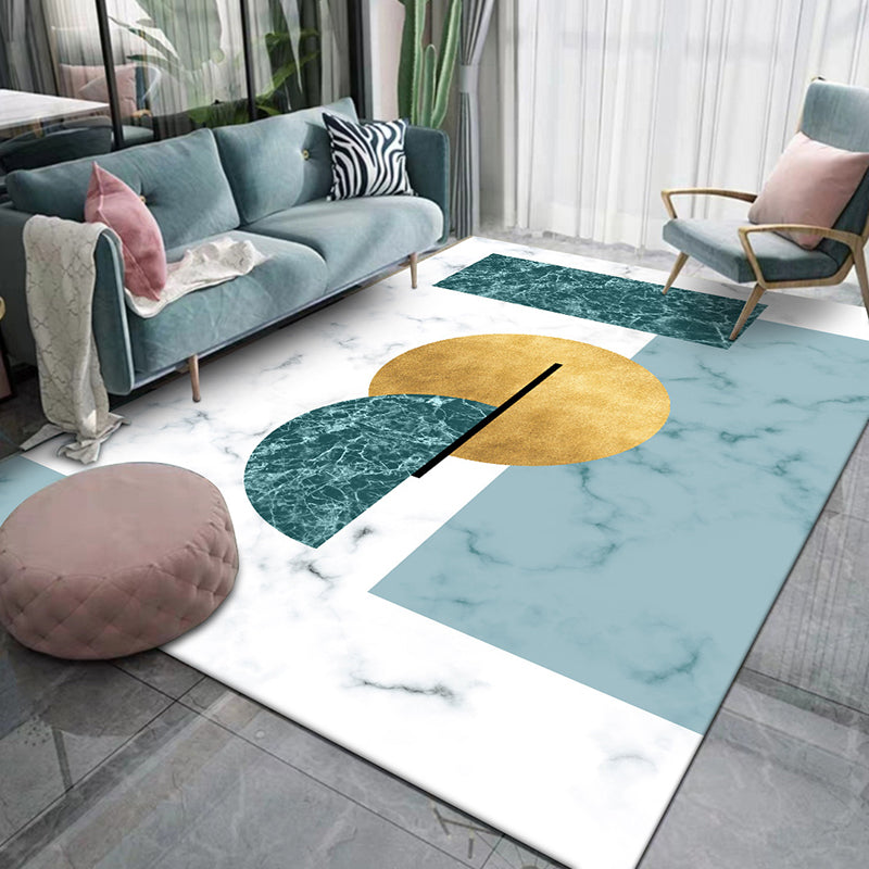 White Bedroom Rug Modern Colorblock Geometry Marble Pattern Area Rug Polyester Pet Friendly Non-Slip Carpet Blue Clearhalo 'Area Rug' 'Modern' 'Rugs' Rug' 1597470