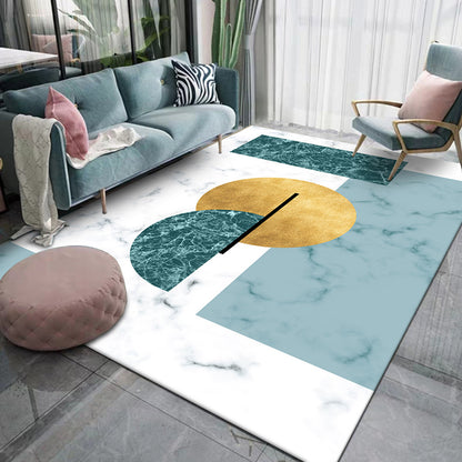 White Bedroom Rug Modern Colorblock Geometry Marble Pattern Area Rug Polyester Pet Friendly Non-Slip Carpet Blue Clearhalo 'Area Rug' 'Modern' 'Rugs' Rug' 1597470