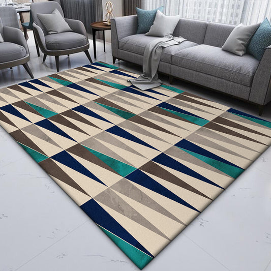 Ivory Bedroom Rug Modern Geometric Triangle Pattern Area Rug Polyester Stain-Resistant Washable Carpet Green