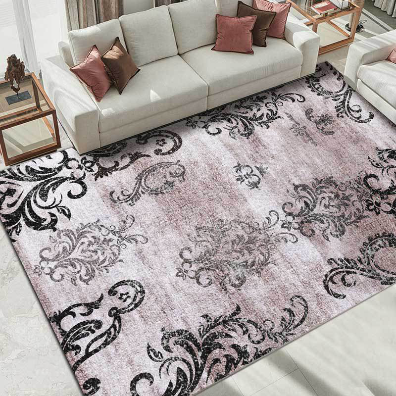 Black and Pink Retro Rug Polyester Paisley Pattern Rug Machine Washable Non-Slip Backing Carpet for Living Room Clearhalo 'Area Rug' 'Rugs' 'Shabby Chic' Rug' 1597543