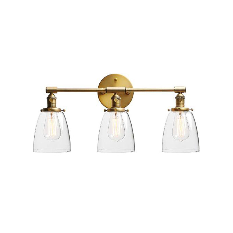3-Bulb Cone Wall Mounted Light Fixture Industrial Brass Clear Glass Lighting for Restaurant Clearhalo 'Cast Iron' 'Glass' 'Industrial wall lights' 'Industrial' 'Middle century wall lights' 'Modern' 'Tiffany' 'Traditional wall lights' 'Wall Lamps & Sconces' 'Wall Lights' Lighting' 159755