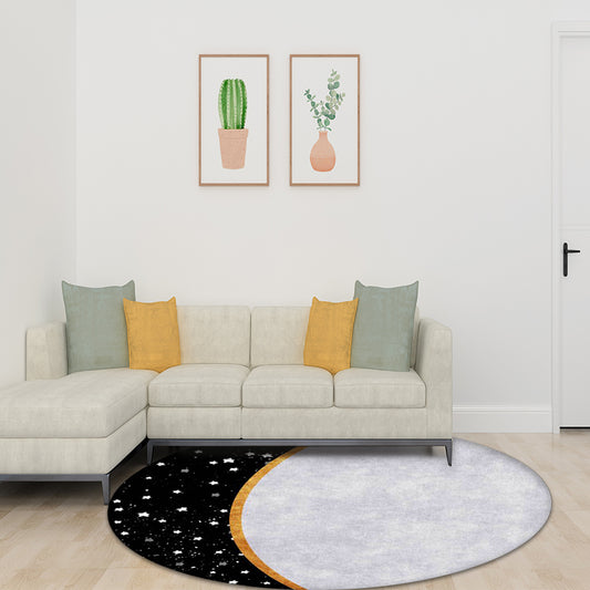 White and Black Nordic Rug Polyester Colorblock Star Print Rug Machine Washable Non-Slip Backing Carpet for Living Room