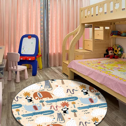 Ivory Child's Room Rug Kids Animal Elephant Monkey Crocodile Pattern Area Rug Polyester Pet Friendly Carpet Apricot Clearhalo 'Area Rug' 'Rug' 1597590