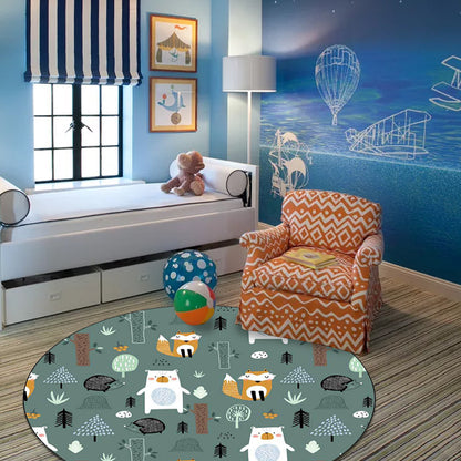 Kids Bedroom Rug in Green Animal Fox Bear Tree Print Rug Polyester Pet Friendly Area Rug Green Clearhalo 'Area Rug' 'Rug' 1597598