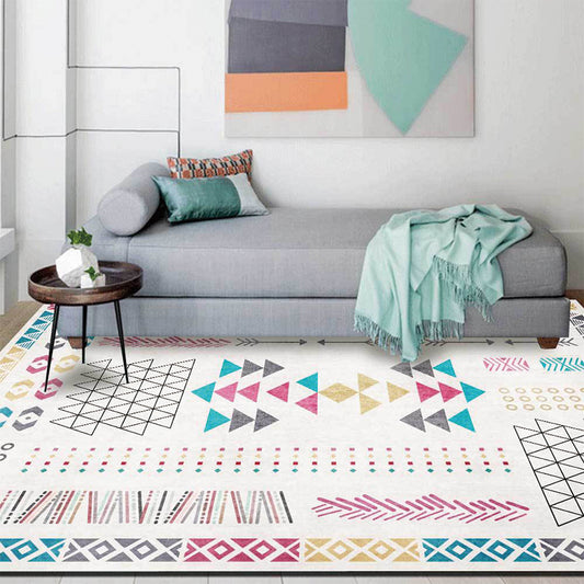 Bohemian Geometric Print Rug White Multicolor Polyester Rug Machine Washable Non-Slip Area Rug for Living Room Clearhalo 'Area Rug' 'Bohemian' 'Rugs' Rug' 1597615
