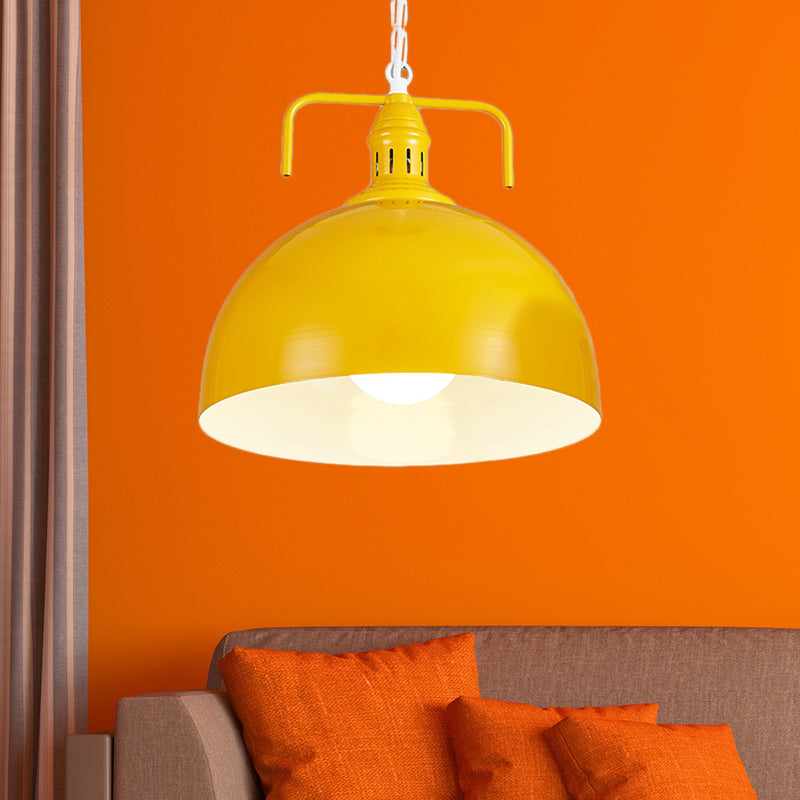 12"/16" W Bowl Living Room Pendant Lighting Industrial Metallic 1 Light Red/Yellow/Rust Finish Hanging Fixture Yellow Clearhalo 'Art Deco Pendants' 'Cast Iron' 'Ceiling Lights' 'Ceramic' 'Crystal' 'Industrial Pendants' 'Industrial' 'Metal' 'Middle Century Pendants' 'Pendant Lights' 'Pendants' 'Tiffany' Lighting' 15977