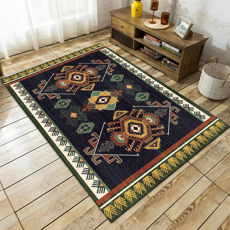 Black Bedroom Rug Southwestern Tribal Pattern Area Rug Polyester Pet Friendly Carpet Clearhalo 'Area Rug' 'Rugs' 'Southwestern' Rug' 1597706