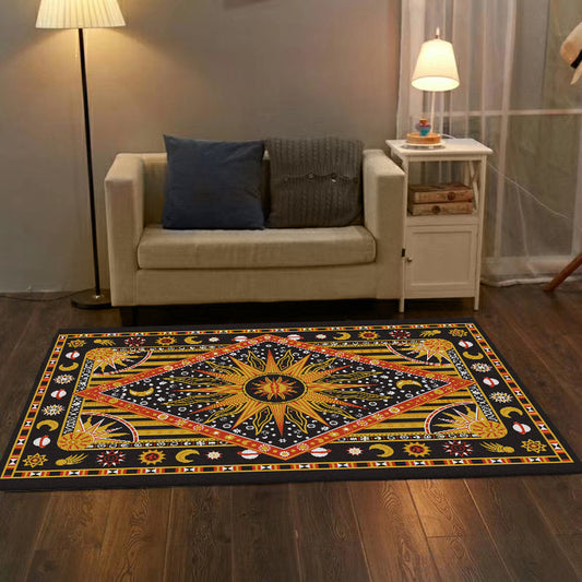 Tribal Southwestern Rug in Black and Yellow Sun Moon Diamond Pattern Rug Polyester Washable Carpet for Home Decoration Yellow Clearhalo 'Area Rug' 'Rugs' 'Southwestern' Rug' 1597713