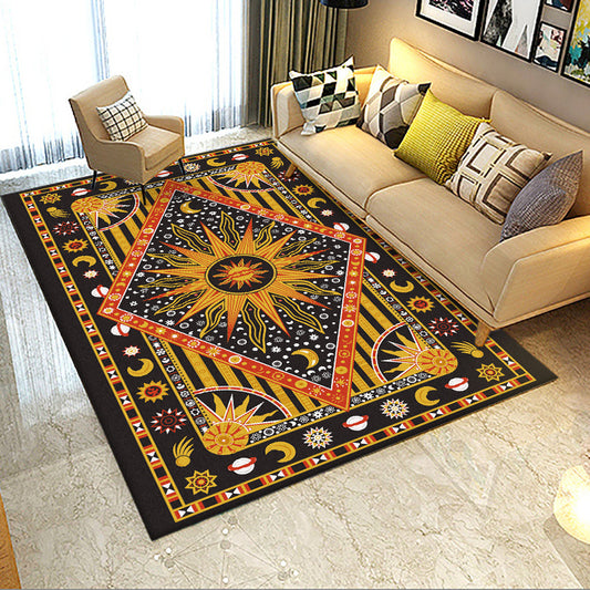Tribal Southwestern Rug in Black and Yellow Sun Moon Diamond Pattern Rug Polyester Washable Carpet for Home Decoration Clearhalo 'Area Rug' 'Rugs' 'Southwestern' Rug' 1597714