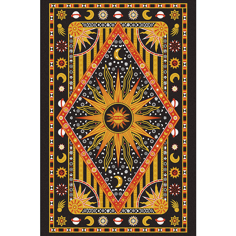 Tribal Southwestern Rug in Black and Yellow Sun Moon Diamond Pattern Rug Polyester Washable Carpet for Home Decoration Clearhalo 'Area Rug' 'Rugs' 'Southwestern' Rug' 1597715