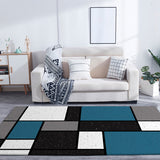 Modern Living Room Rug Multicolor Color Block Rectangle Print Rug Polyester Stain-Resistant Area Rug Blue
