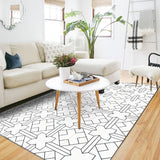 Simple Modern Rug in White Geometry Cross Square Pattern Rug Polyester Pet Friendly Carpet for Home Decoration White