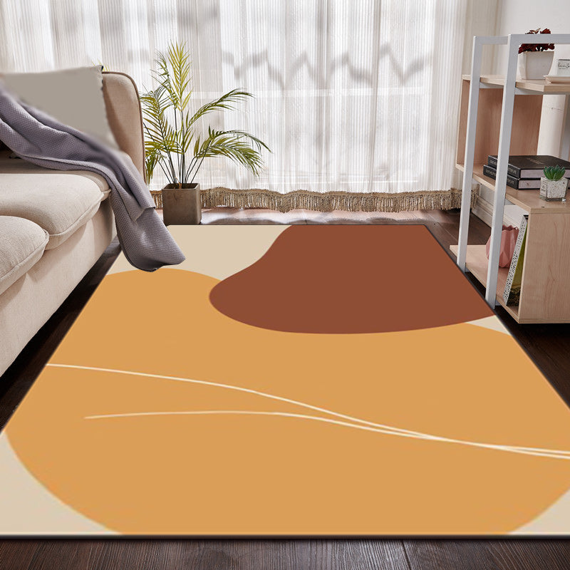 Brown Bedroom Rug Novelty Color Block Irregular Shape Line Pattern Area Rug Polyester Anti-Slip Backing Carpet Clearhalo 'Area Rug' 'Rug' 1597874