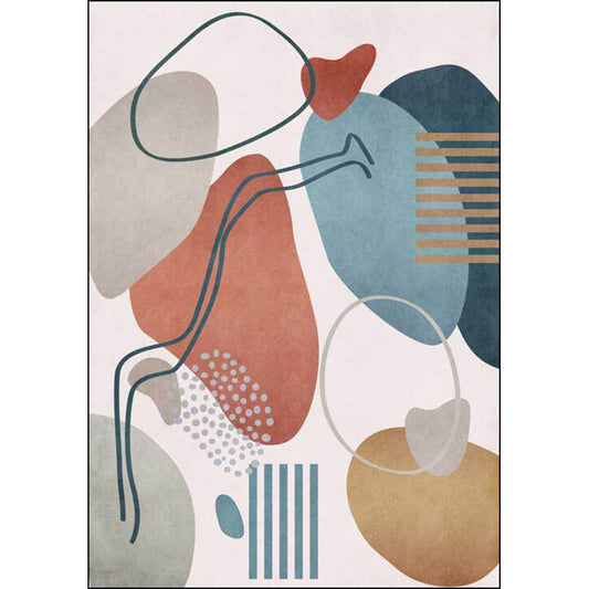 Contemporary Novelty Rug in Ivory Colorblock Stripe Pattern Rug Polyester Non-Slip Washable Carpet for Home Decoration
