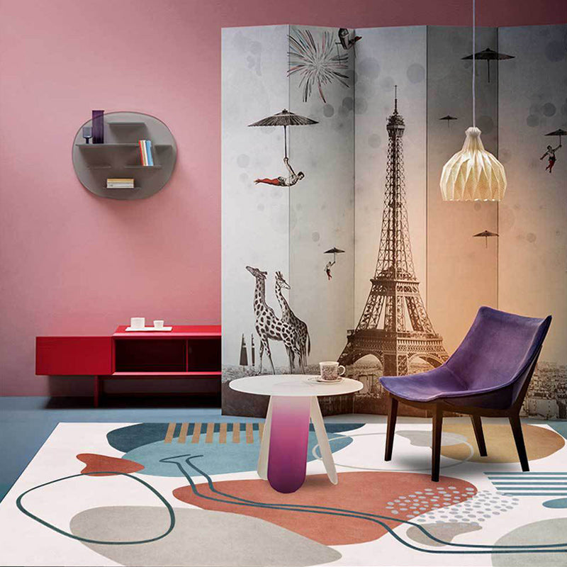 Contemporary Novelty Rug in Ivory Colorblock Stripe Pattern Rug Polyester Non-Slip Washable Carpet for Home Decoration Pink Clearhalo 'Area Rug' 'Rug' 1597913