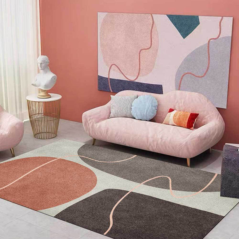 Novelty Living Room Rug in Brown Color Block Line Print Rug Polyester Washable Anti-Slip Backing Area Rug Brown Clearhalo 'Area Rug' 'Rug' 1597929