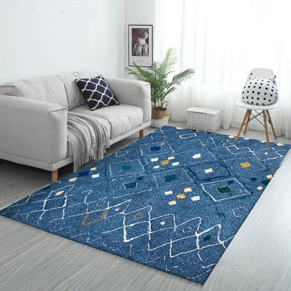 Novelty Living Room Rug in Blue Geometric Diamond Print Rug Polyester Washable Stain-Resistant Washable Area Rug Blue Clearhalo 'Area Rug' 'Rug' 1597969