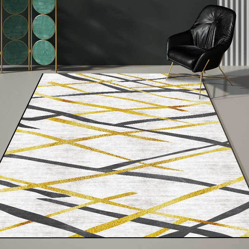 Novelty Living Room Rug in White Geometric Lines Print Rug Polyester Pet Friendly Stain-Resistant Washable Area Rug Gold Clearhalo 'Area Rug' 'Rug' 1597985