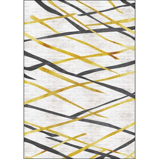 Novelty Living Room Rug in White Geometric Lines Print Rug Polyester Pet Friendly Stain-Resistant Washable Area Rug