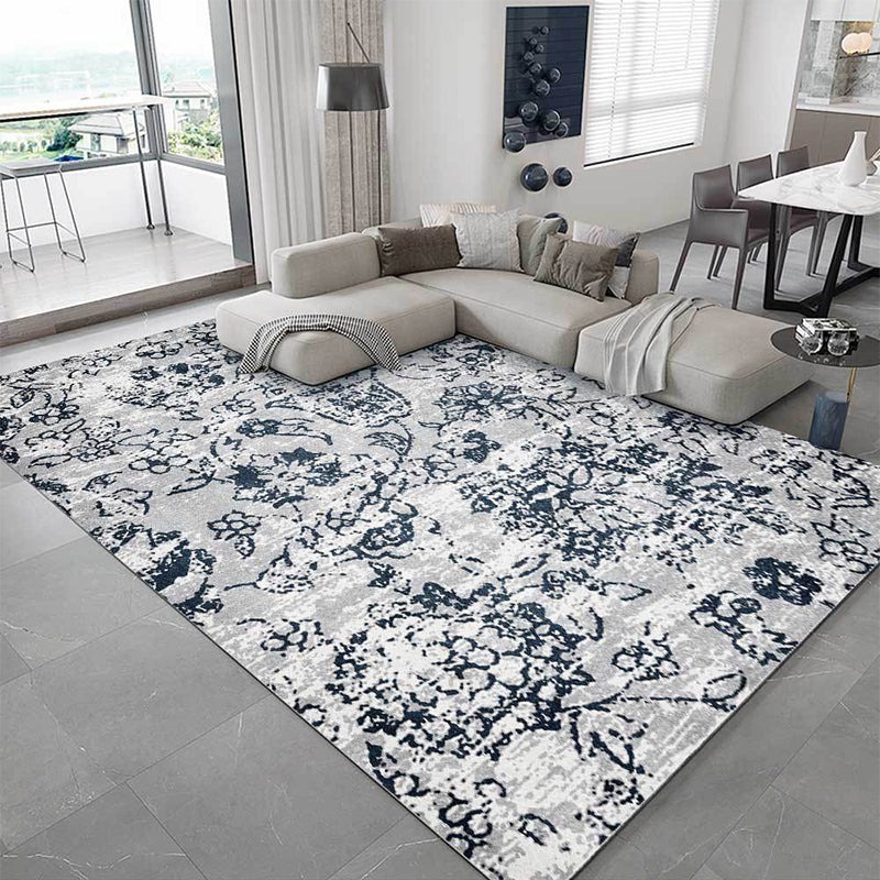 Grey Shabby Chic Rug Polyester Floral Print Rug Machine Washable Non-Slip Backing Carpet for Living Room Clearhalo 'Area Rug' 'Rugs' 'Shabby Chic' Rug' 1597994