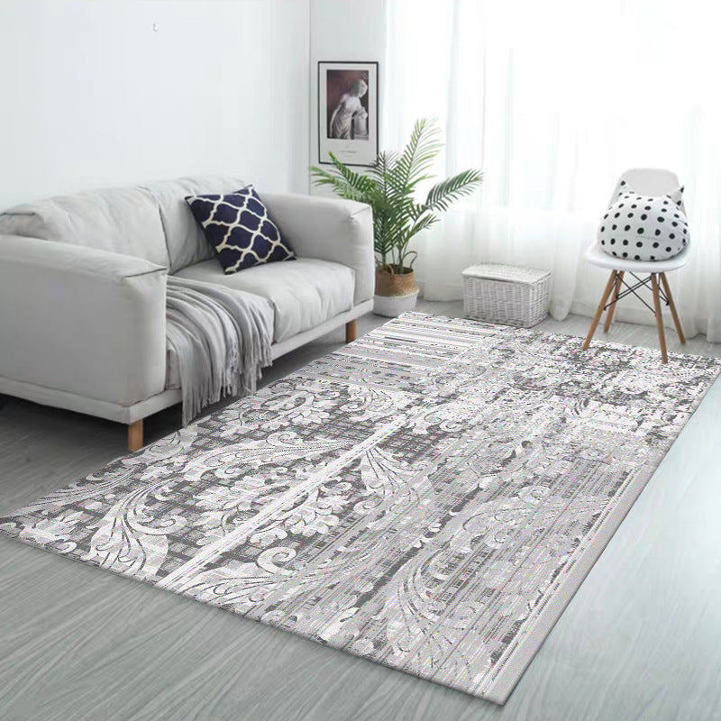 Classic Paisley Pattern Rug Grey Vintage Rug Polyester Washable Anti-Slip Backing Area Rug for Bedroom Grey Clearhalo 'Area Rug' 'Rugs' 'Shabby Chic' Rug' 1598001