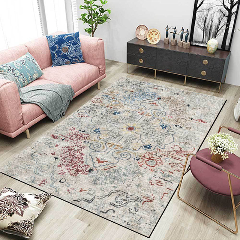 Grey Shabby Chic Rug Polyester Medallion Pattern Rug Machine Washable Non-Slip Backing Carpet for Living Room Clearhalo 'Area Rug' 'Rugs' 'Shabby Chic' Rug' 1598018