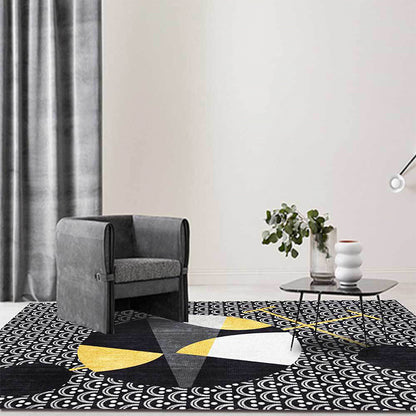 Black Modern Rug Polyester Abstract Rug Machine Washable Non-Slip Backing Carpet for Living Room Black Clearhalo 'Area Rug' 'Rug' 1598049
