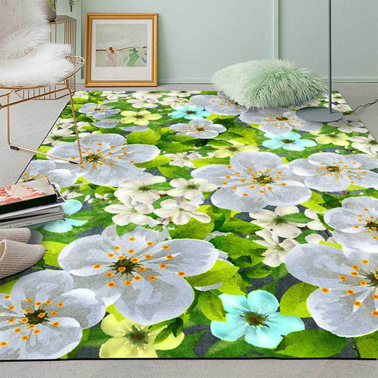 Green French Country Rug Polyester Floral and Leaf Pattern Rug Washable Non-Slip Backing Area Rug for Living Room Clearhalo 'Area Rug' 'French Country' 'Rugs' Rug' 1598121