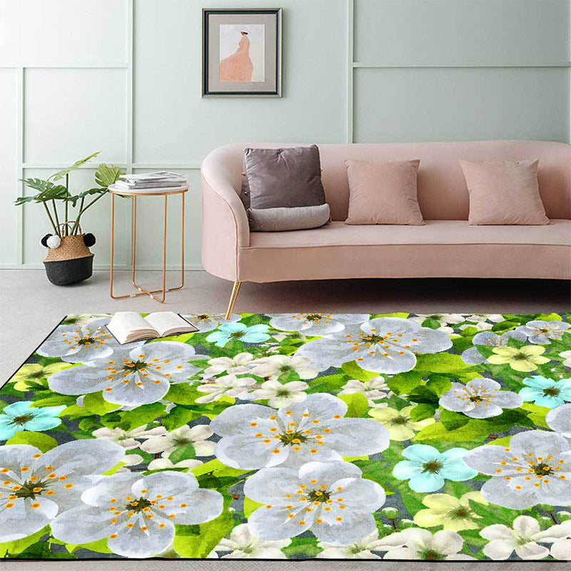 Green French Country Rug Polyester Floral and Leaf Pattern Rug Washable Non-Slip Backing Area Rug for Living Room Clearhalo 'Area Rug' 'French Country' 'Rugs' Rug' 1598122