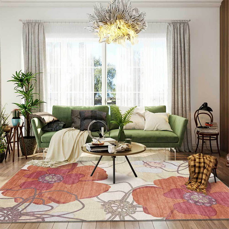 Orange and Beige Retro Rug Polyester Floral Pattern Rug Washable Non-Slip Backing Area Rug for Living Room ` Clearhalo 'Area Rug' 'French Country' 'Rugs' Rug' 1598146