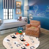 Stylish Kids Rug in Pink Animal Owl Tree Pattern Rug Polyester Machine Washable Carpet for Nursery