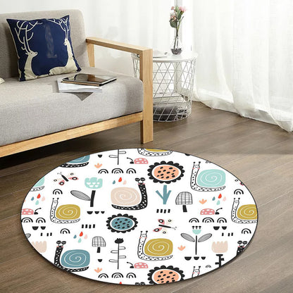 Unique Kids Rug in White Animal Snail Butterfly Flower Pattern Rug