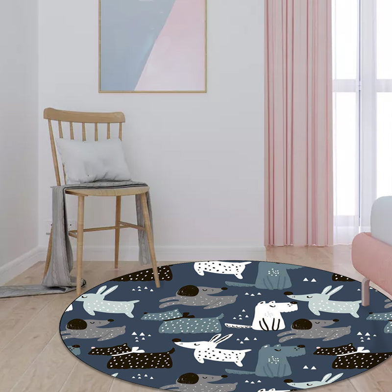 Casual Kids Rug in Blue Animal Rabbit Dog Pattern Rug Polyester Stain-Resistant Washable Carpet for Nursery Dark Blue Clearhalo 'Area Rug' 'Rug' 1598257
