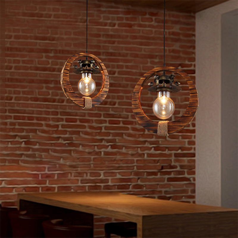 Retro Loft Ring Pendant Lamp 1 Light Wood & Metal Ceiling Pendant for Cafe Bistro Bar Wood Clearhalo 'Ceiling Lights' 'Close To Ceiling Lights' 'Glass shade' 'Glass' 'Industrial Pendants' 'Industrial' 'Middle Century Pendants' 'Pendant Lights' 'Pendants' 'Tiffany' Lighting' 159826