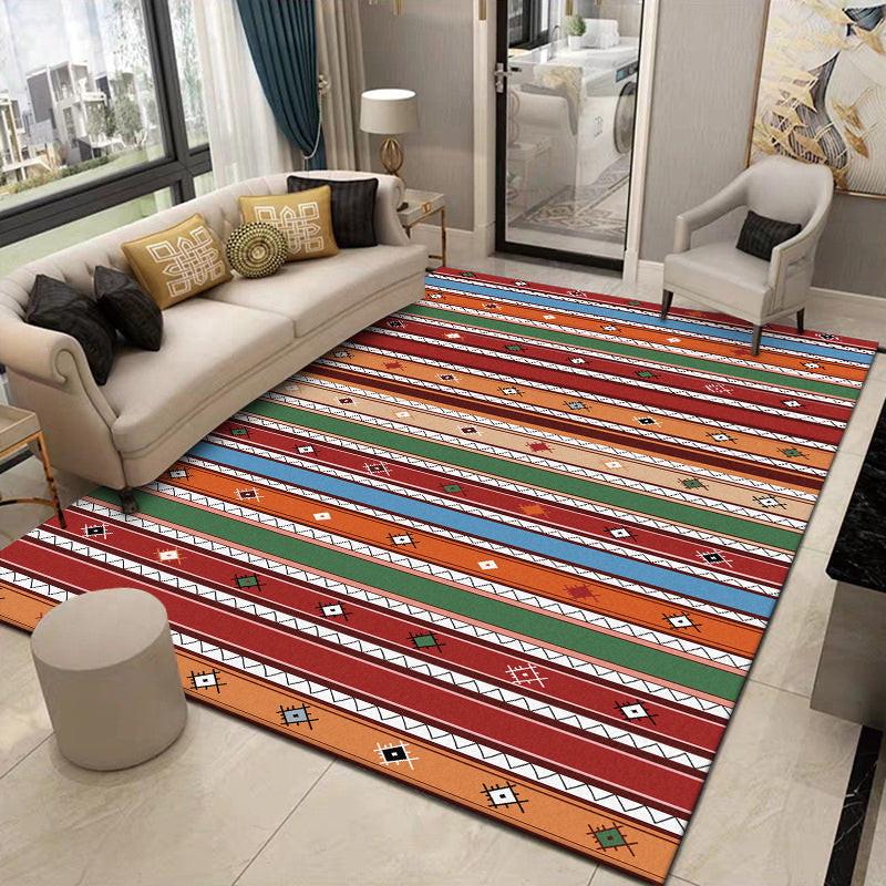 Red Multicolor Bohemian Rug Polyester Striped Pattern Rug Washable Non-Slip Backing Carpet for Living Room Red Clearhalo 'Area Rug' 'Bohemian' 'Rugs' Rug' 1598265