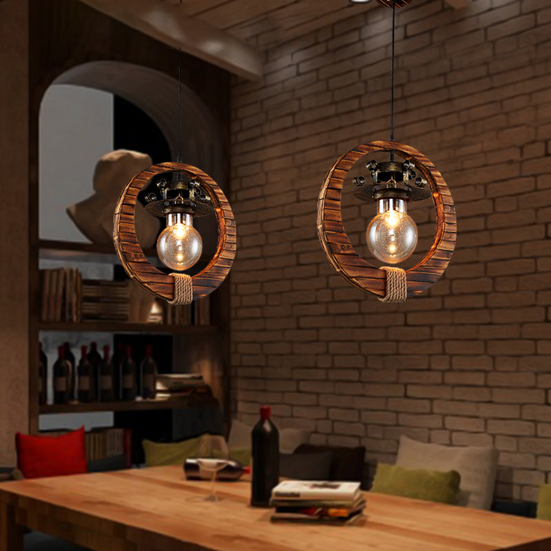 Retro Loft Ring Pendant Lamp 1 Light Wood & Metal Ceiling Pendant for Cafe Bistro Bar Clearhalo 'Ceiling Lights' 'Close To Ceiling Lights' 'Glass shade' 'Glass' 'Industrial Pendants' 'Industrial' 'Middle Century Pendants' 'Pendant Lights' 'Pendants' 'Tiffany' Lighting' 159827