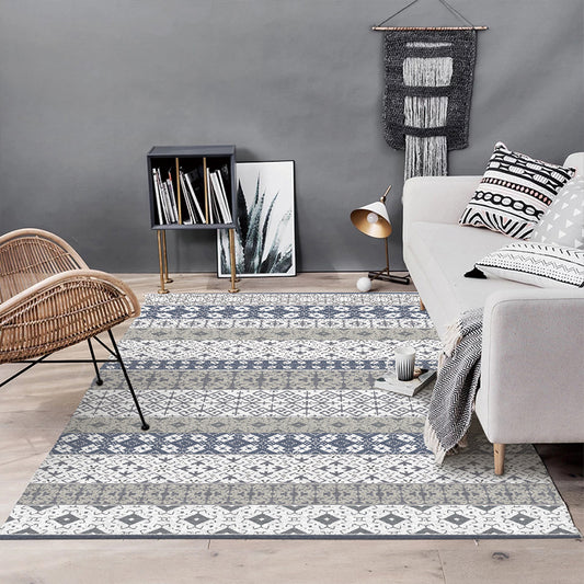 Unique Tribal Pattern Rug Grey Vintage Rug Polyester Washable Anti-Slip Backing Area Rug for Bedroom Grey Clearhalo 'Area Rug' 'Bohemian' 'Rugs' Rug' 1598273