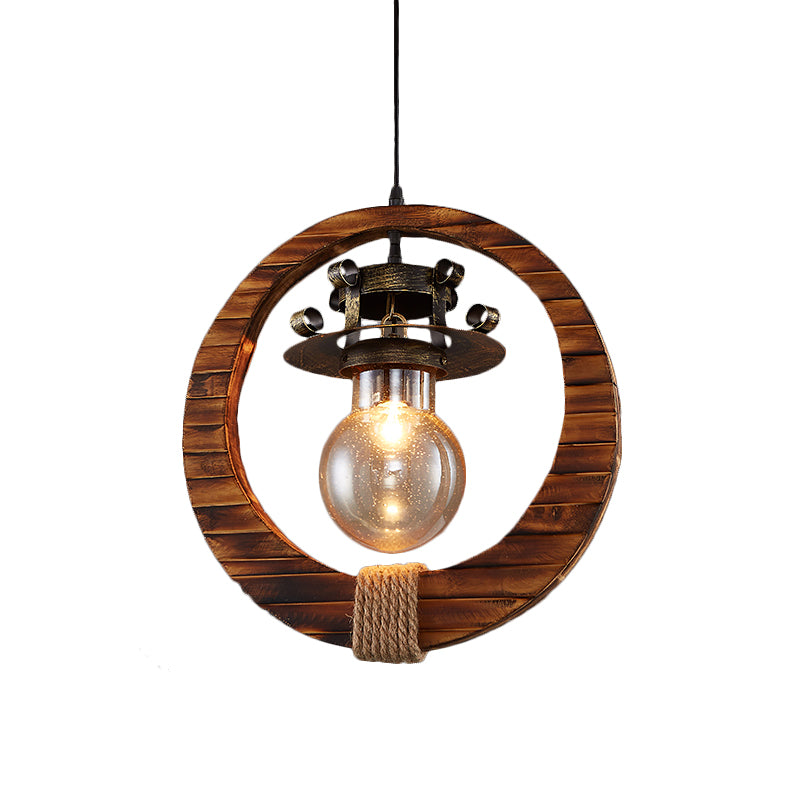 Retro Loft Ring Pendant Lamp 1 Light Wood & Metal Ceiling Pendant for Cafe Bistro Bar Clearhalo 'Ceiling Lights' 'Close To Ceiling Lights' 'Glass shade' 'Glass' 'Industrial Pendants' 'Industrial' 'Middle Century Pendants' 'Pendant Lights' 'Pendants' 'Tiffany' Lighting' 159828