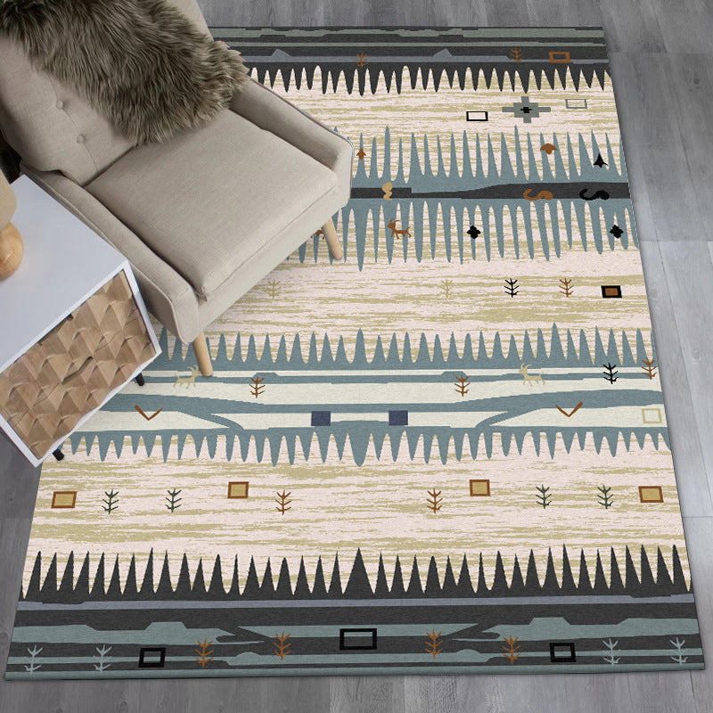 Retro Tribal Pattern Rug Blue Vintage Rug Polyester Washable Anti-Slip Backing Area Rug for Bedroom Blue Clearhalo 'Area Rug' 'Bohemian' 'Rugs' Rug' 1598281