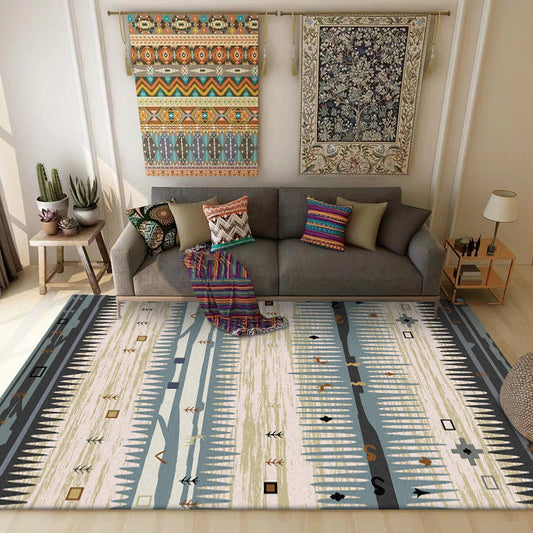 Retro Tribal Pattern Rug Blue Vintage Rug Polyester Washable Anti-Slip Backing Area Rug for Bedroom Clearhalo 'Area Rug' 'Bohemian' 'Rugs' Rug' 1598282