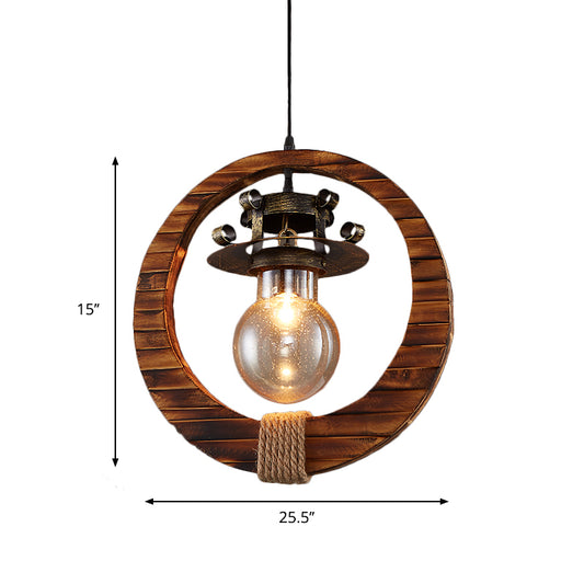 Retro Loft Ring Pendant Lamp 1 Light Wood & Metal Ceiling Pendant for Cafe Bistro Bar Clearhalo 'Ceiling Lights' 'Close To Ceiling Lights' 'Glass shade' 'Glass' 'Industrial Pendants' 'Industrial' 'Middle Century Pendants' 'Pendant Lights' 'Pendants' 'Tiffany' Lighting' 159829
