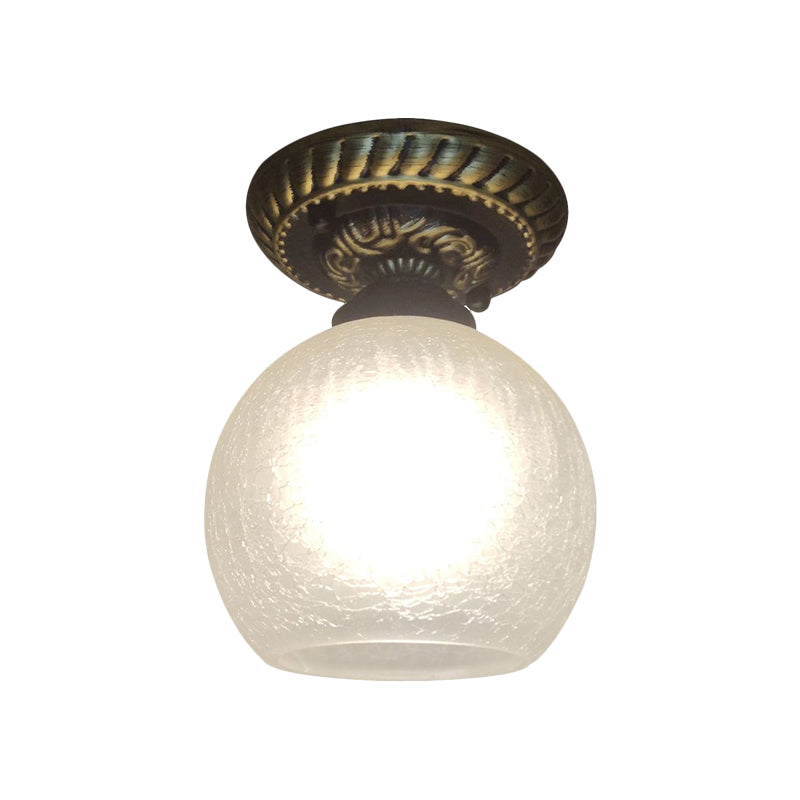 6"/7"/8" W 1-Light Ceiling Lamp Rustic Style Sphere Opal Crackle Glass Flush Mount Fixture in Brown Clearhalo 'Ceiling Lights' 'Close To Ceiling Lights' 'Close to ceiling' 'Flush mount' Lighting' 1598300