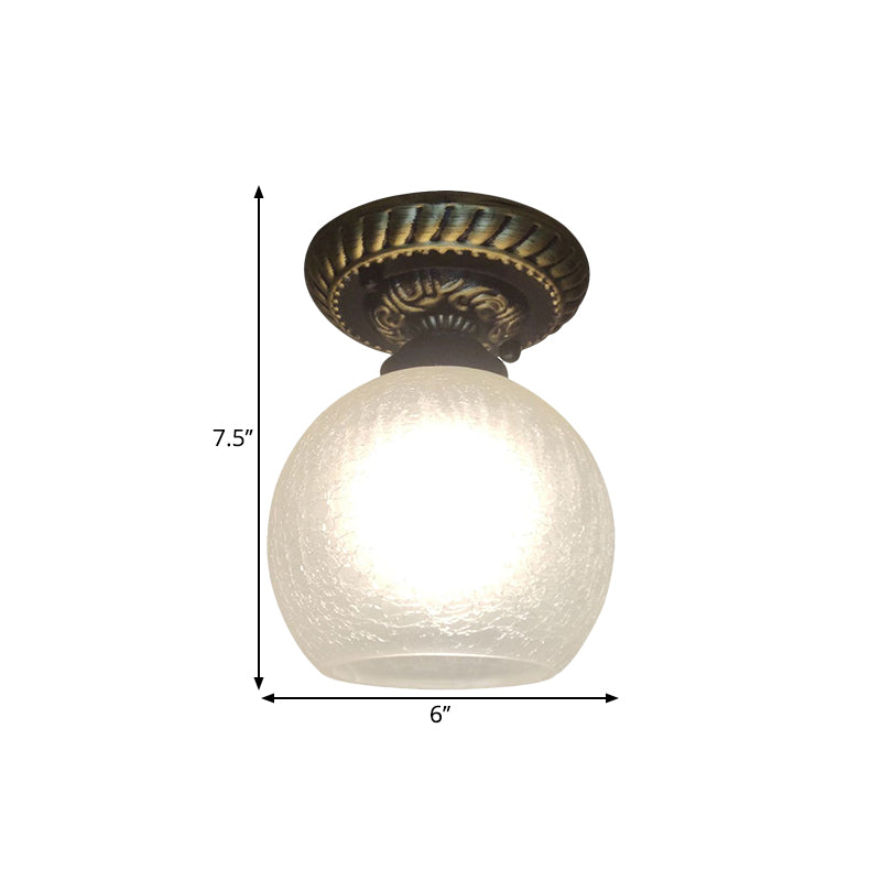 6"/7"/8" W 1-Light Ceiling Lamp Rustic Style Sphere Opal Crackle Glass Flush Mount Fixture in Brown Clearhalo 'Ceiling Lights' 'Close To Ceiling Lights' 'Close to ceiling' 'Flush mount' Lighting' 1598301