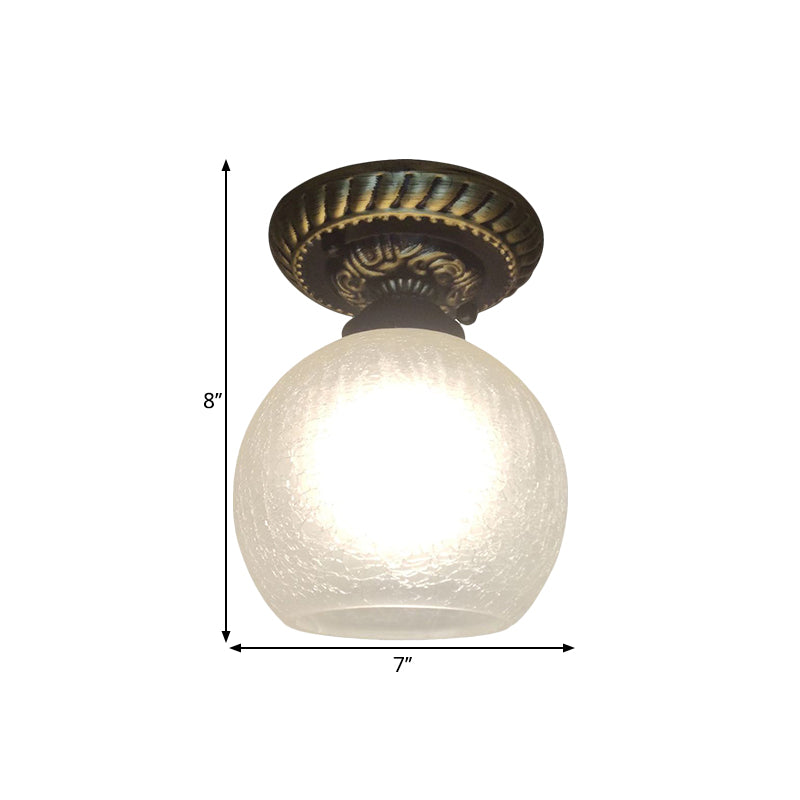 6"/7"/8" W 1-Light Ceiling Lamp Rustic Style Sphere Opal Crackle Glass Flush Mount Fixture in Brown Clearhalo 'Ceiling Lights' 'Close To Ceiling Lights' 'Close to ceiling' 'Flush mount' Lighting' 1598302