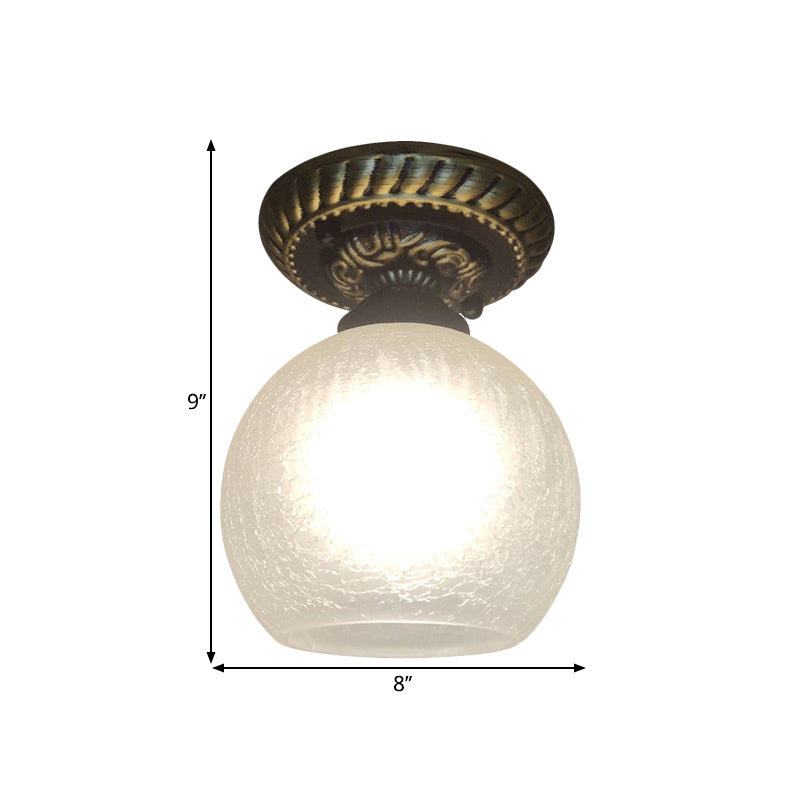 6"/7"/8" W 1-Light Ceiling Lamp Rustic Style Sphere Opal Crackle Glass Flush Mount Fixture in Brown Clearhalo 'Ceiling Lights' 'Close To Ceiling Lights' 'Close to ceiling' 'Flush mount' Lighting' 1598303