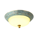 12"/14" W Blue LED Flush Mount Lodge Style Frosted Glass Bowl Shape Ceiling Lighting in Warm/White Light Clearhalo 'Ceiling Lights' 'Close To Ceiling Lights' 'Close to ceiling' 'Flush mount' Lighting' 1598330