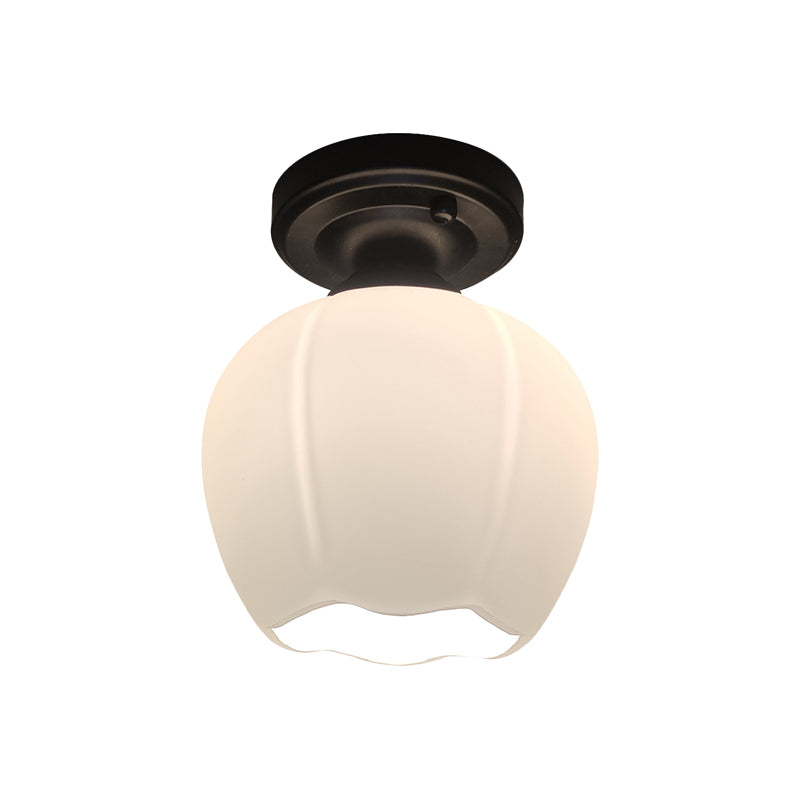 Opal Glass Bud Flush Lamp Classic Style 1 Light Living Room Ceiling Mounted Fixture in Black - Clearhalo - 'Ceiling Lights' - 'Close To Ceiling Lights' - 'Close to ceiling' - 'Flush mount' - Lighting' - 1598347