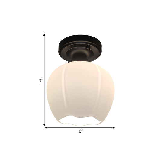 Opal Glass Bud Flush Lamp Classic Style 1 Light Living Room Ceiling Mounted Fixture in Black Clearhalo 'Ceiling Lights' 'Close To Ceiling Lights' 'Close to ceiling' 'Flush mount' Lighting' 1598348