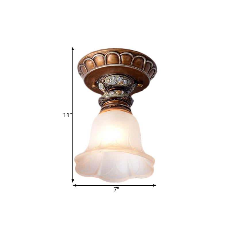 Single Head Floral Flush Light Retro Style White Opaline Glass Ceiling Fixture with Carving Pattern Clearhalo 'Ceiling Lights' 'Close To Ceiling Lights' 'Close to ceiling' 'Flush mount' Lighting' 1598352